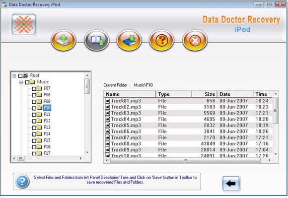 Screenshot vom Programm: Data Doctor Recovery iPod